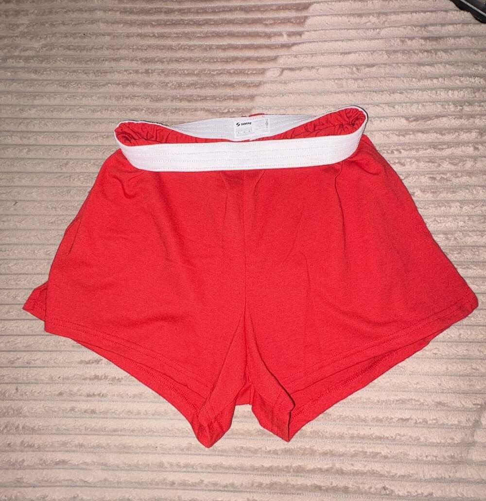 Soffe Red Authentic Cheer Shorts with White Elastic Waistband